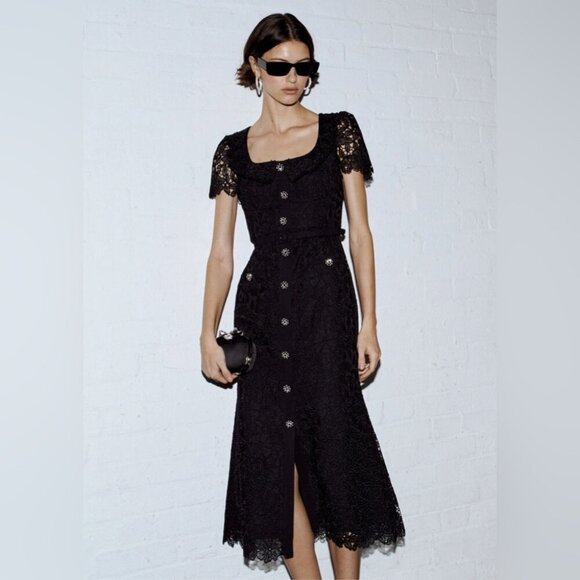 Self-Portrait Dresses & Skirts - NWT Self-Portrait Guipure Lace Short Sleeve Midi Dress in Black | UK6 / US2